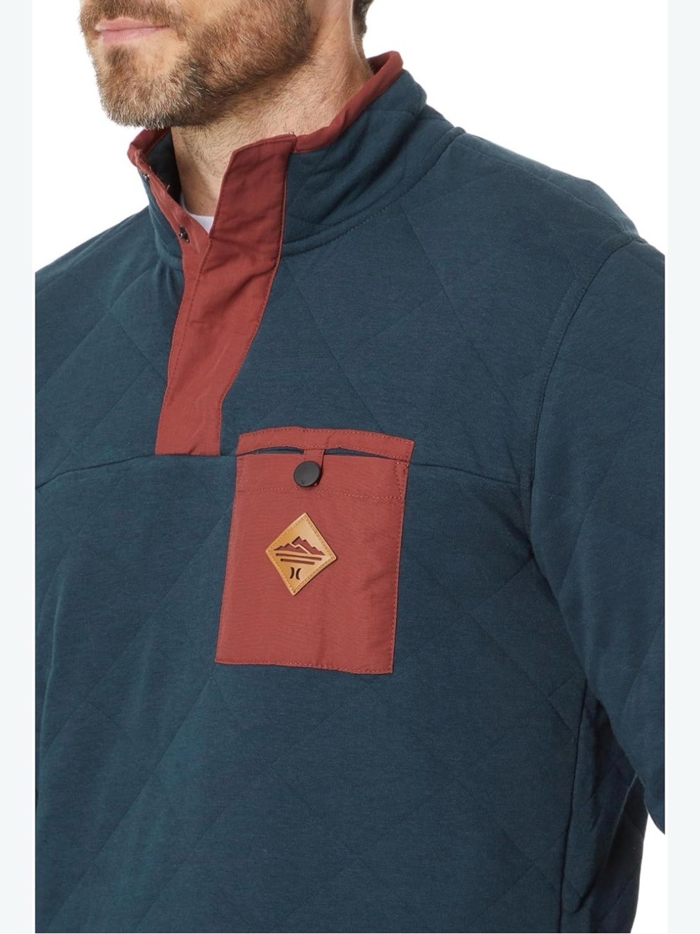 Hurley Navy Quilted Pullover with Rust Accent Pocket XL
